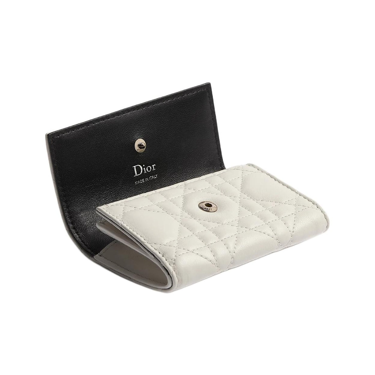 DIOR My Dior Glycine Goatskin Wallet, Latte White, Silver-Tone Charm