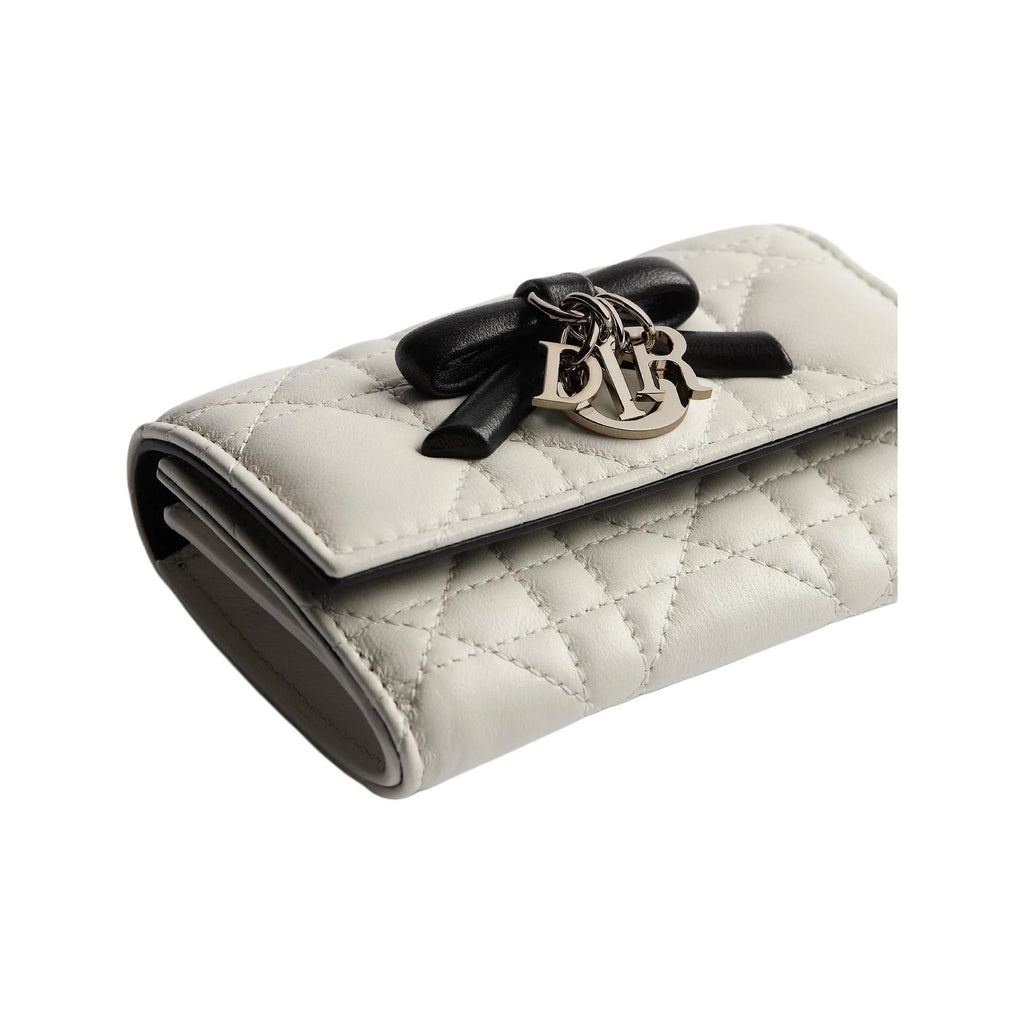 DIOR My Dior Glycine Goatskin Wallet, Latte White, Silver-Tone Charm