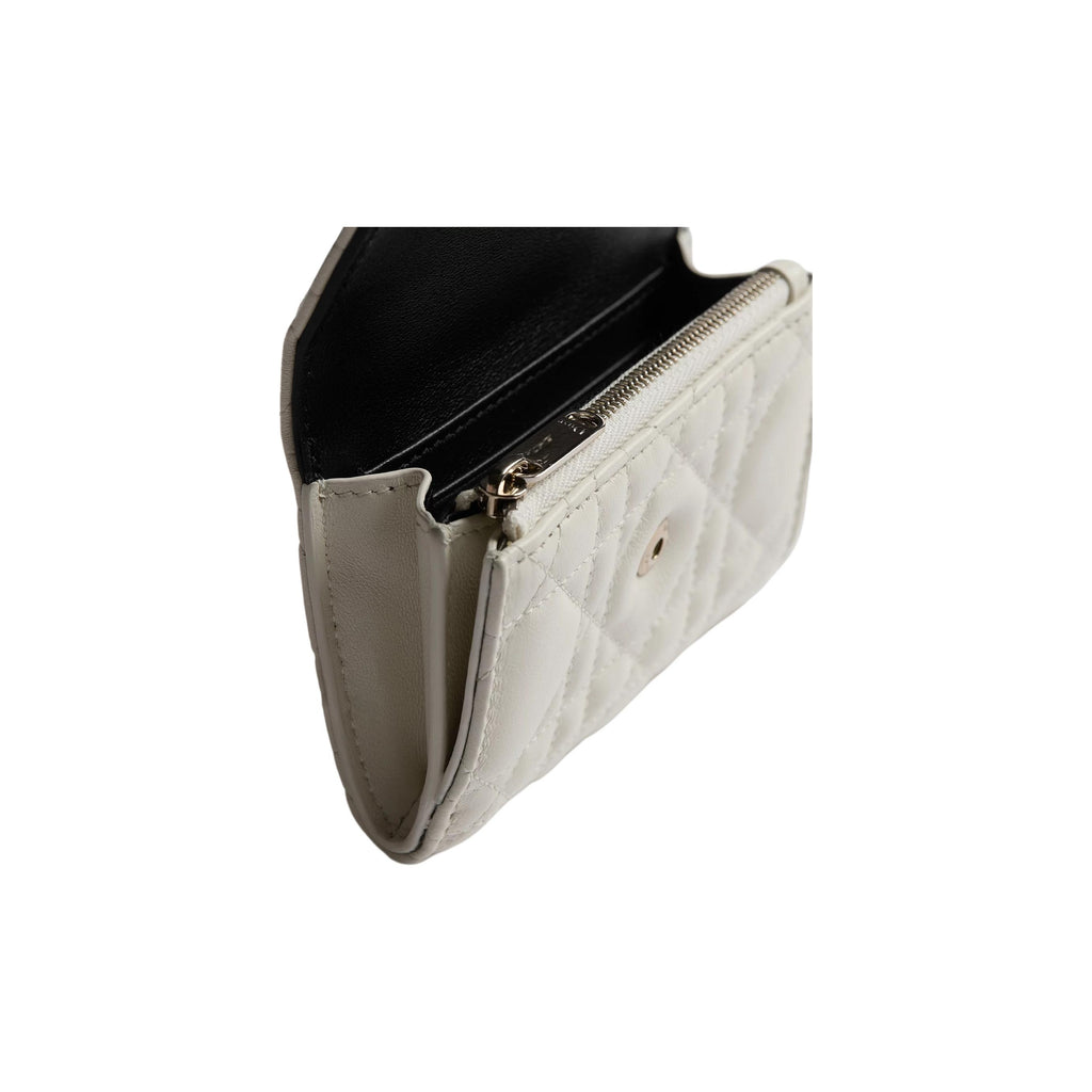 DIOR My Dior Glycine Goatskin Wallet, Latte White, Silver-Tone Charm