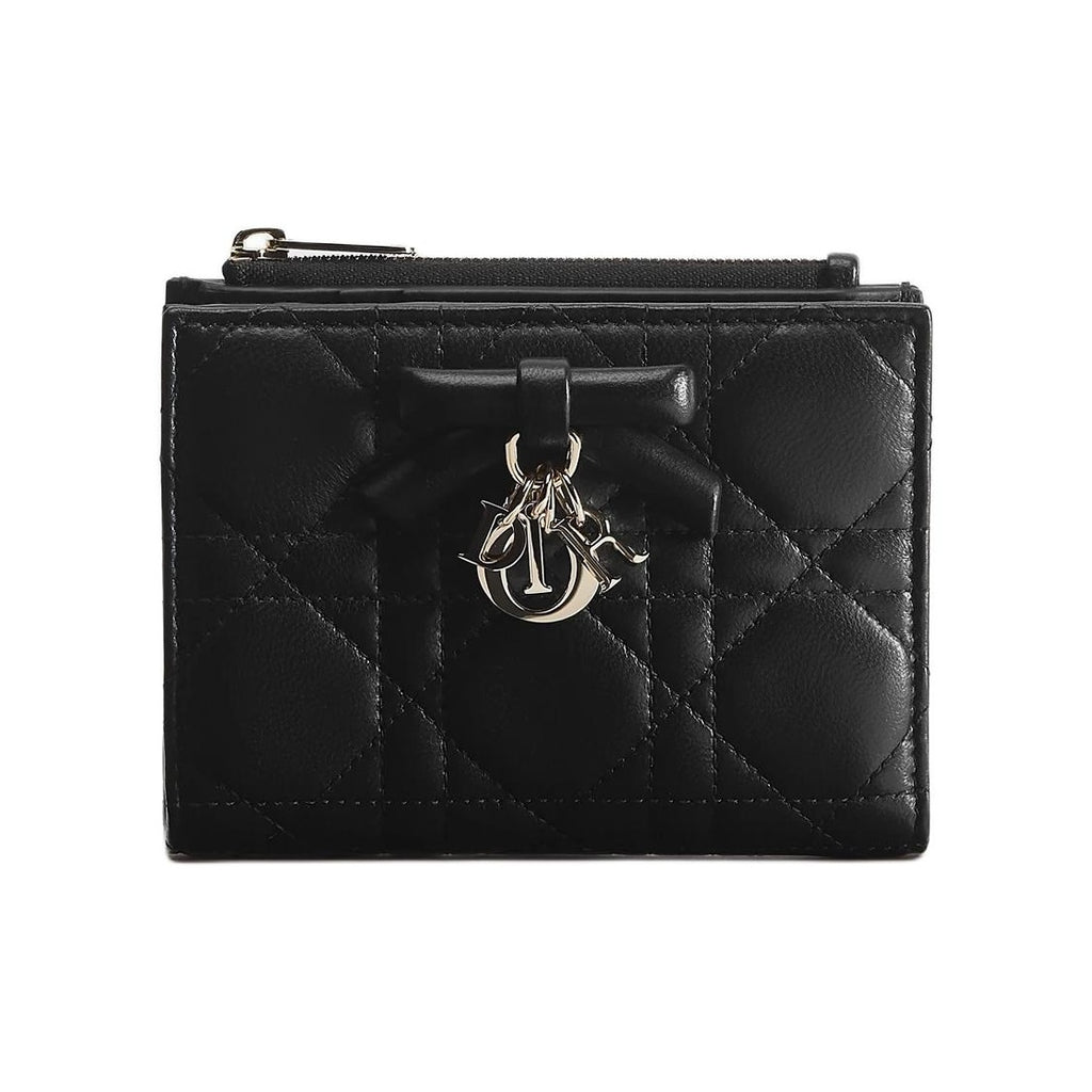 DIOR Lady Dior Dahlia Cannage Sheepskin Wallet, Black, Bow and D.I.O.R. Charms