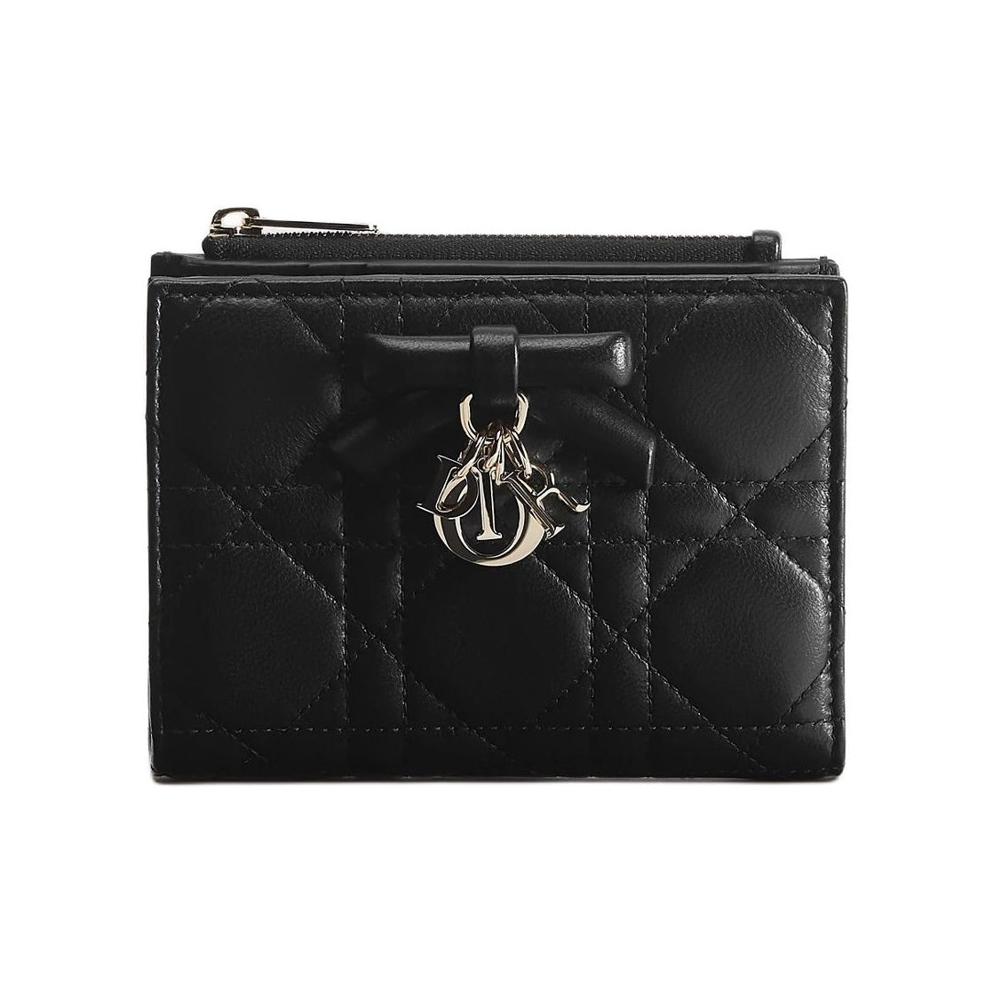 DIOR Lady Dior Dahlia Cannage Sheepskin Wallet, Black, Bow and D.I.O.R. Charms