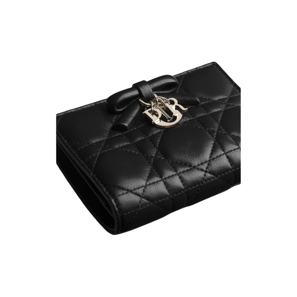 DIOR Lady Dior Dahlia Cannage Sheepskin Wallet, Black, Bow and D.I.O.R. Charms