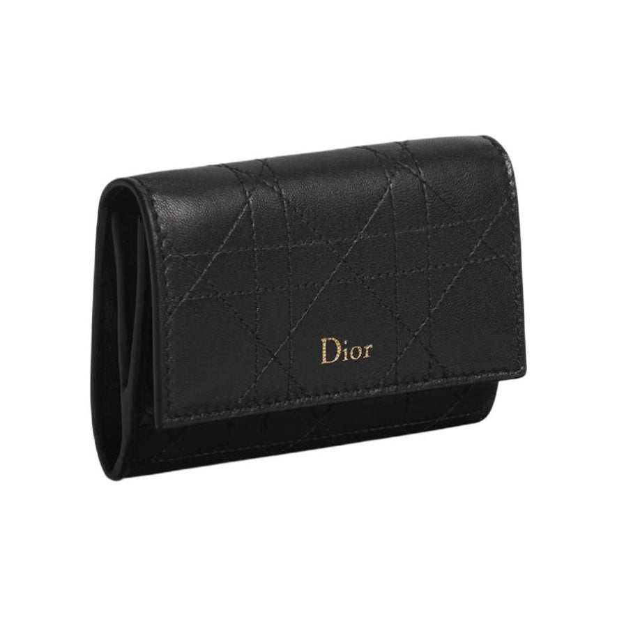 DIOR S4602 Trianon Glycine Flat Cannage Sheepskin Wallet, Black
