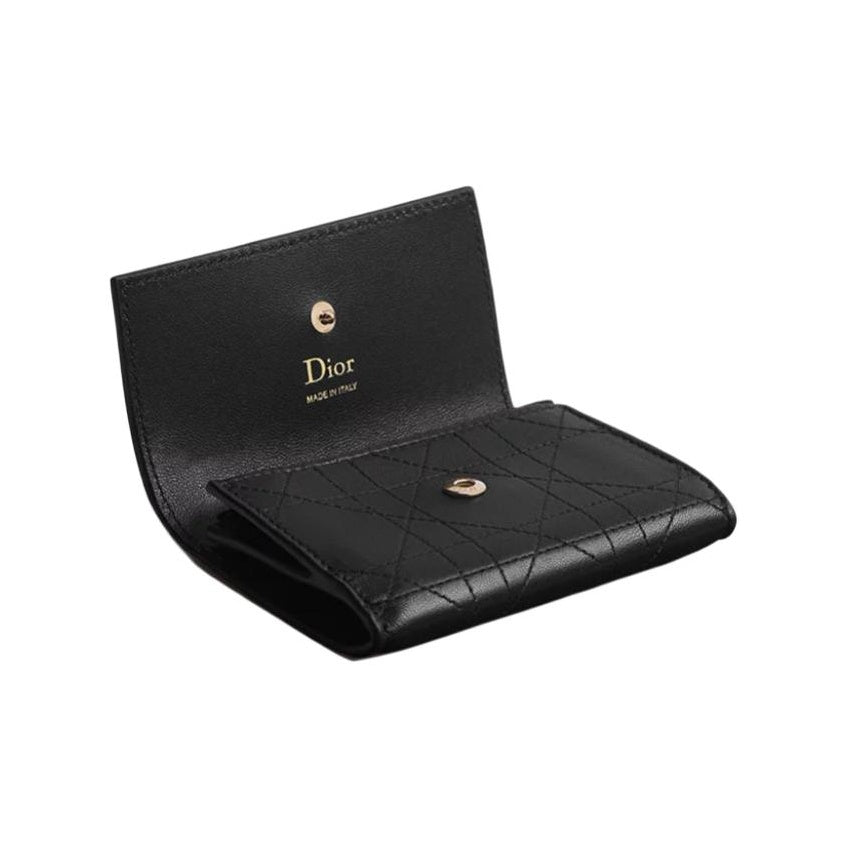 DIOR S4602 Trianon Glycine Flat Cannage Sheepskin Wallet, Black