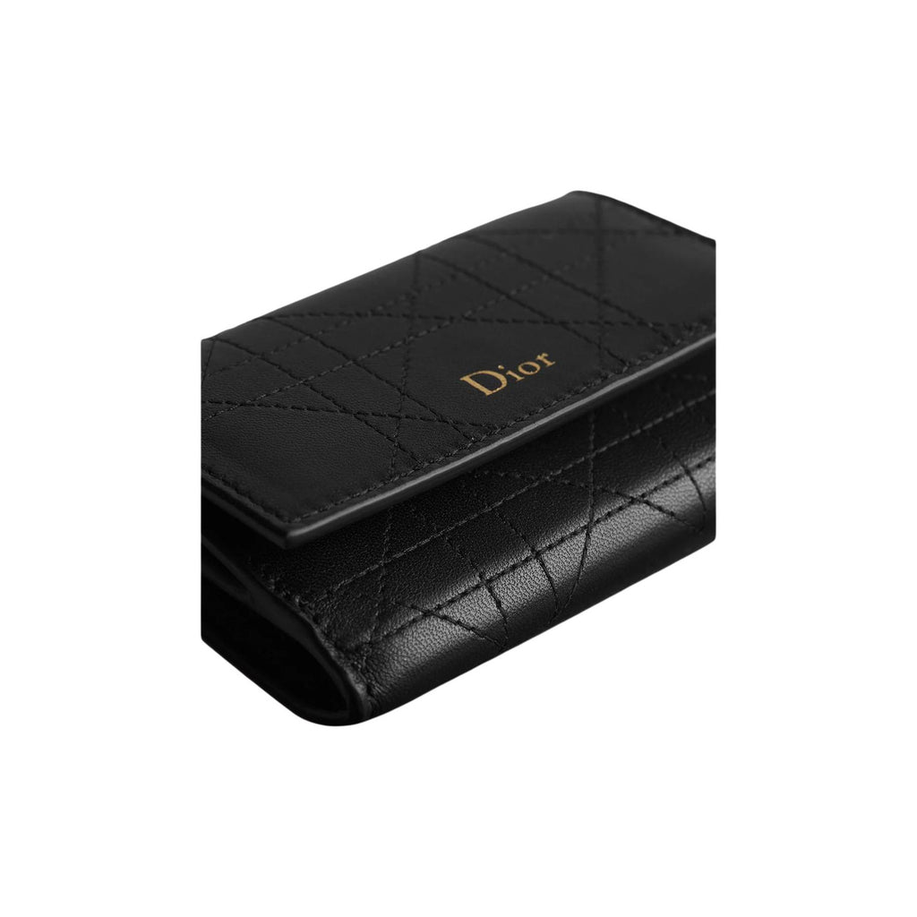 DIOR S4602 Trianon Glycine Flat Cannage Sheepskin Wallet, Black