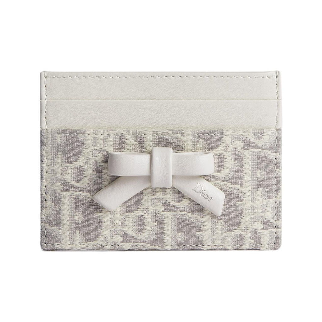 DIOR S2500 Freesia Oblique Cotton and Cowhide Card Holder, Cream and Gray
