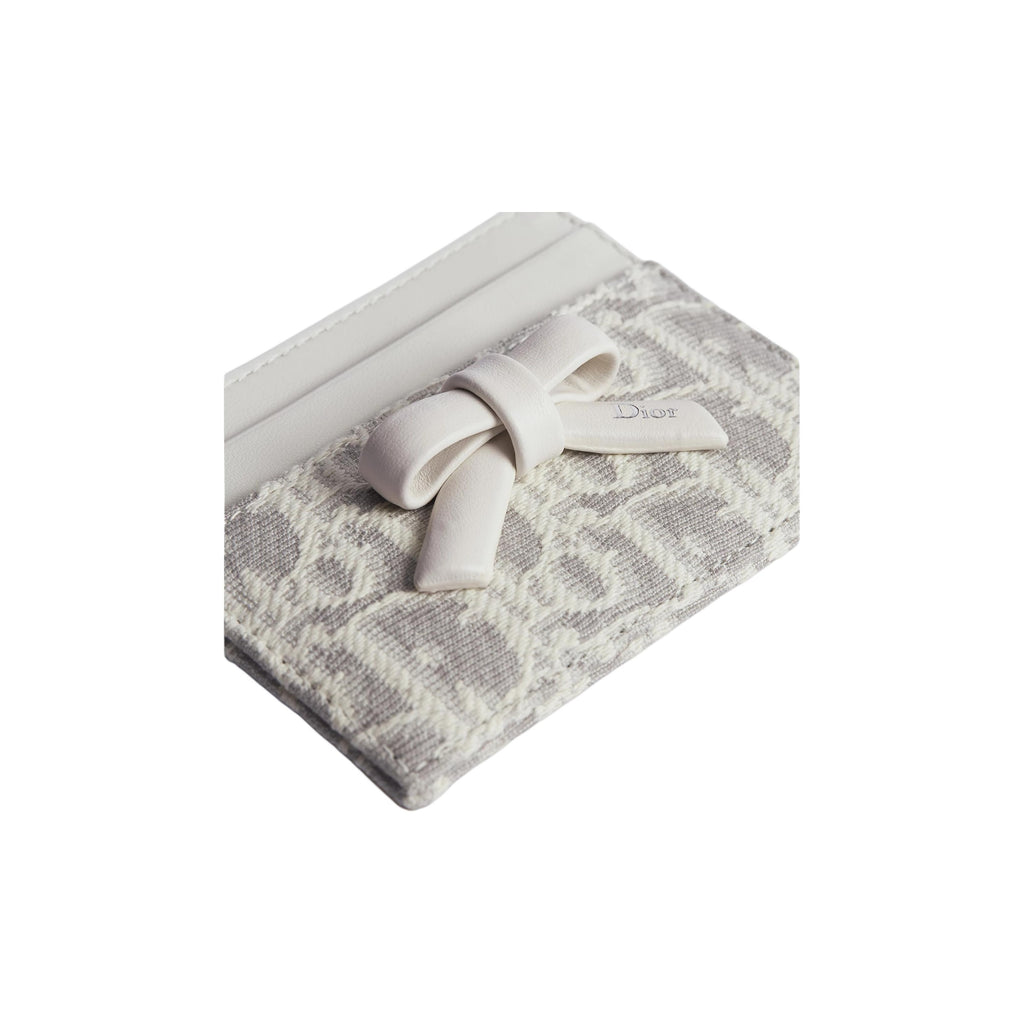 DIOR S2500 Freesia Oblique Cotton and Cowhide Card Holder, Cream and Gray