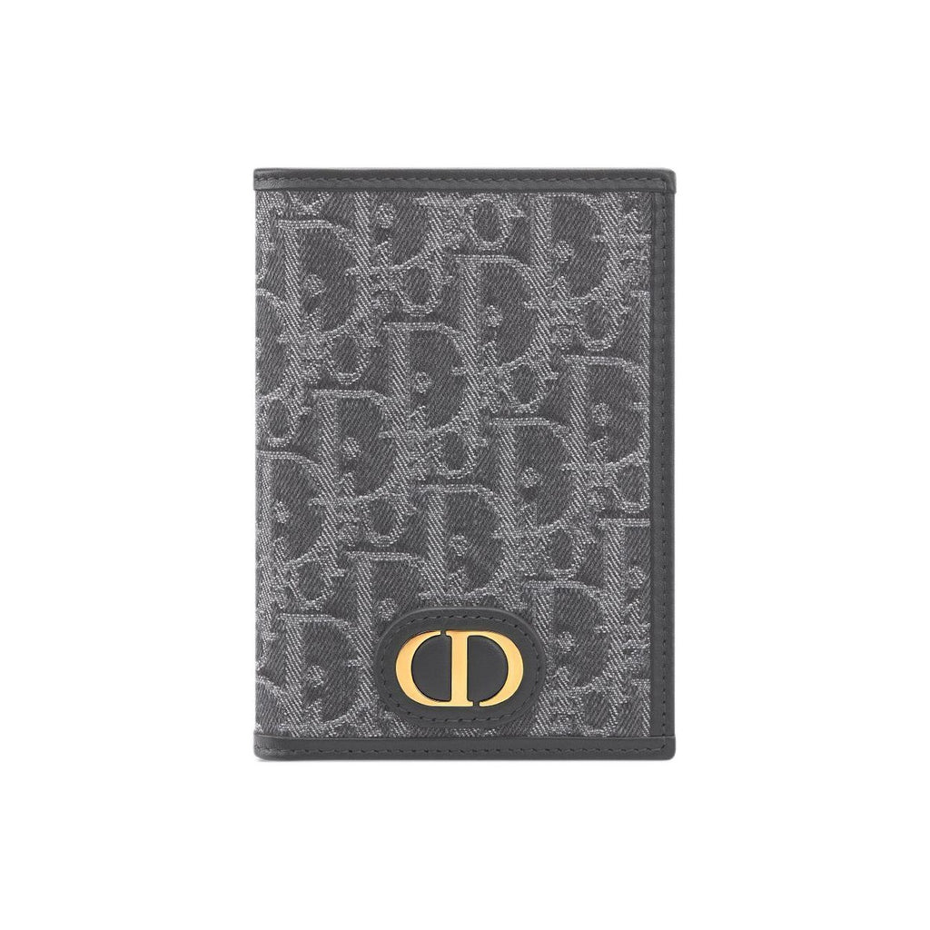 DIOR S2353 30 Montaigne Denim Passport Holder, Gray, Metal CD Logo