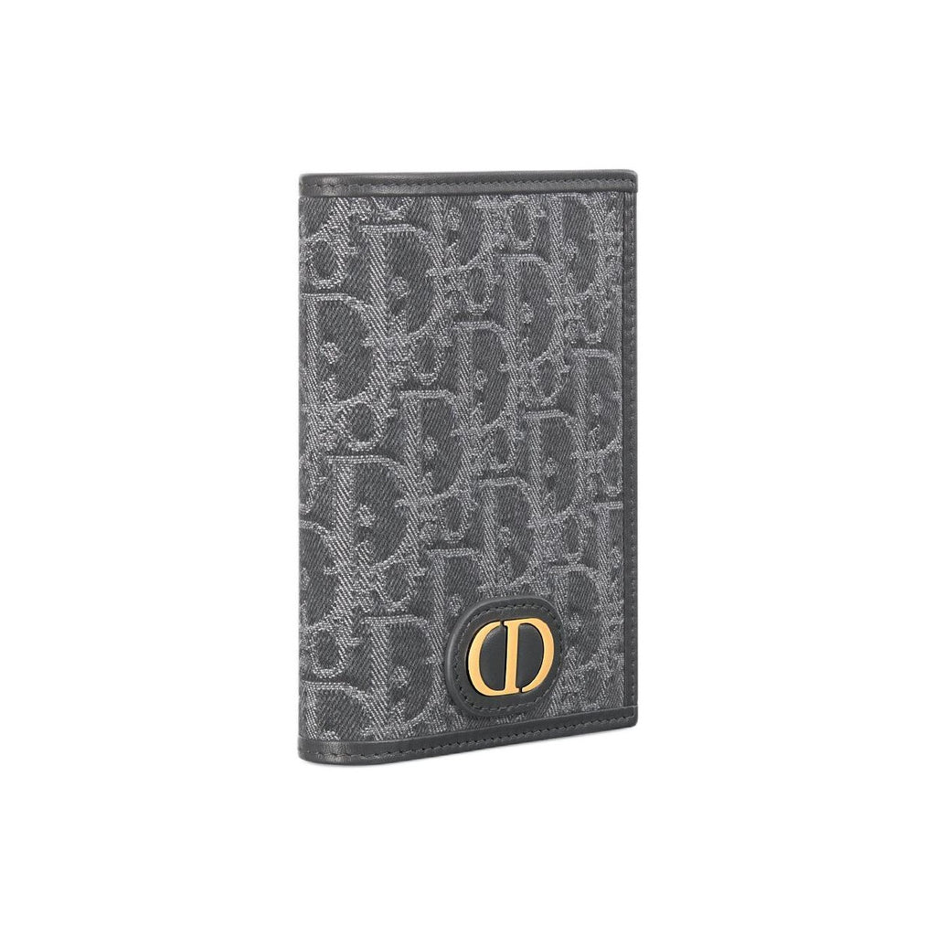 DIOR S2353 30 Montaigne Denim Passport Holder, Gray, Metal CD Logo