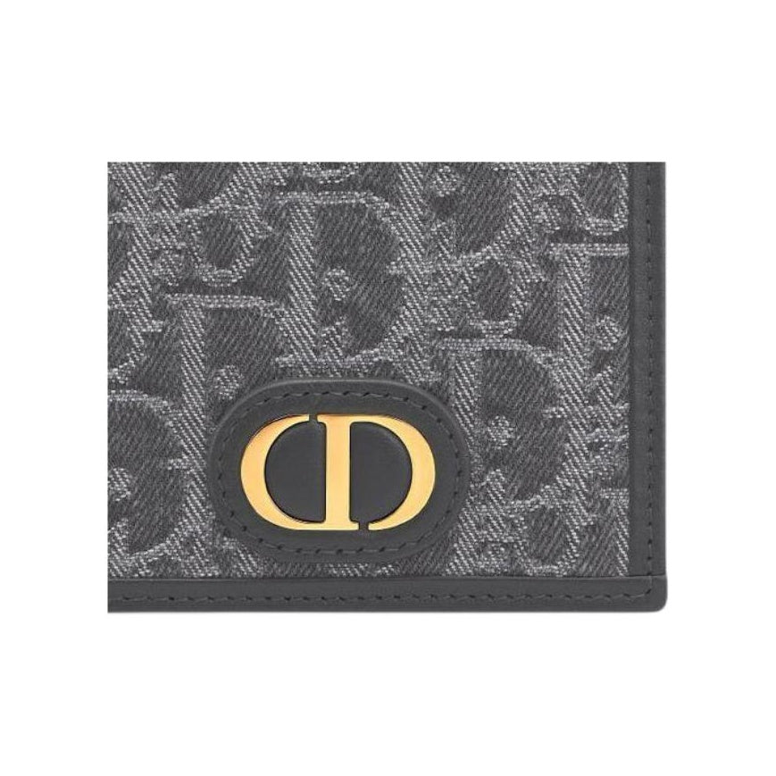 DIOR S2353 30 Montaigne Denim Passport Holder, Gray, Metal CD Logo