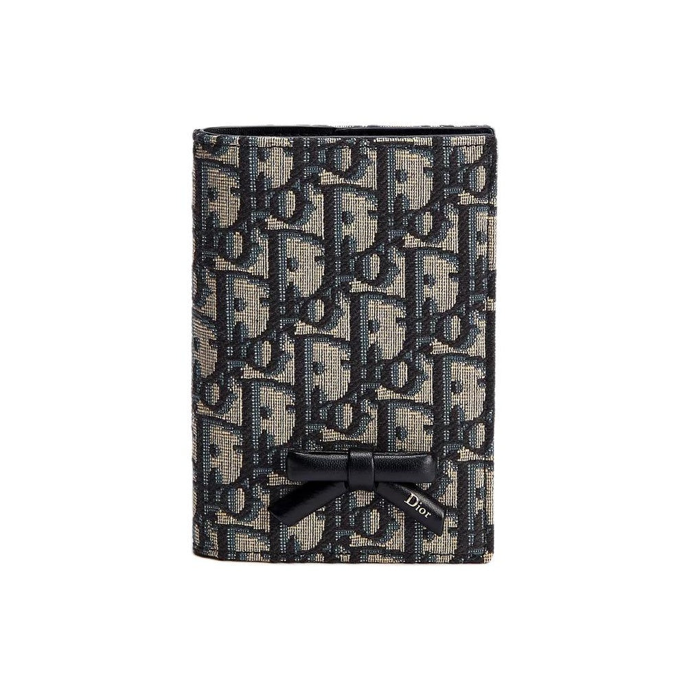 DIOR S2505 Oblique Bow Cotton and Cowhide Passport Holder, Blue