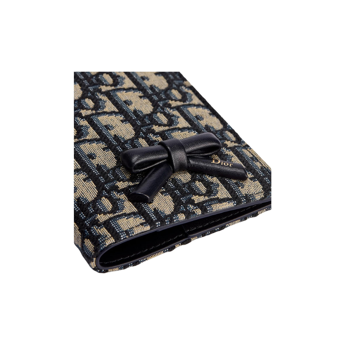DIOR S2505 Oblique Bow Cotton and Cowhide Passport Holder, Blue