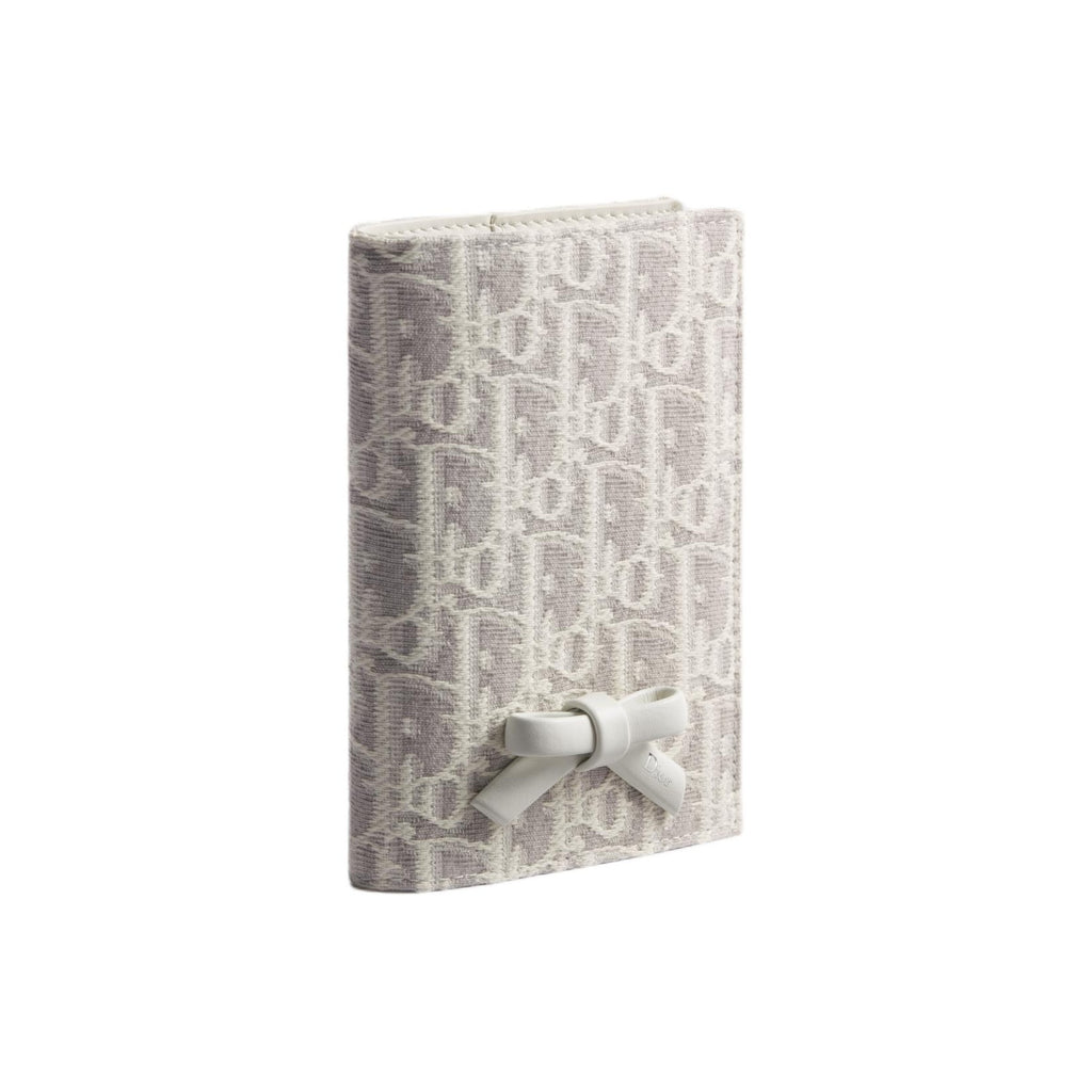 DIOR S2505 Oblique Promenade Qixi Cotton and Calfskin Passport Holder, Gray