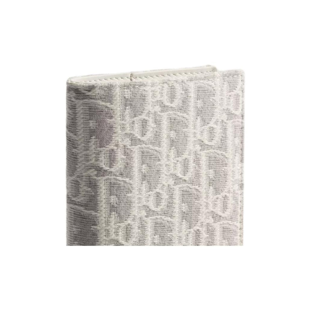 DIOR S2505 Oblique Promenade Qixi Cotton and Calfskin Passport Holder, Gray