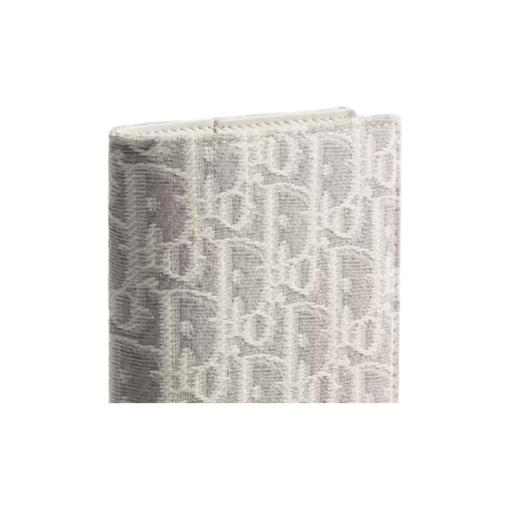DIOR S2505 Oblique Promenade Qixi Cotton and Calfskin Passport Holder, Gray