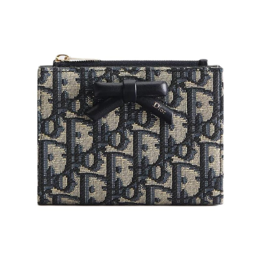DIOR S2503 Oblique Cotton Wallet, Blue, Bow Detail