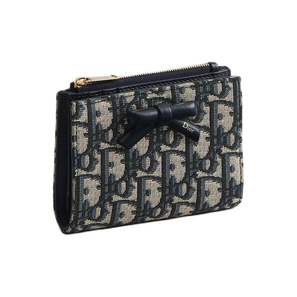 DIOR S2503 Oblique Cotton Wallet, Blue, Bow Detail