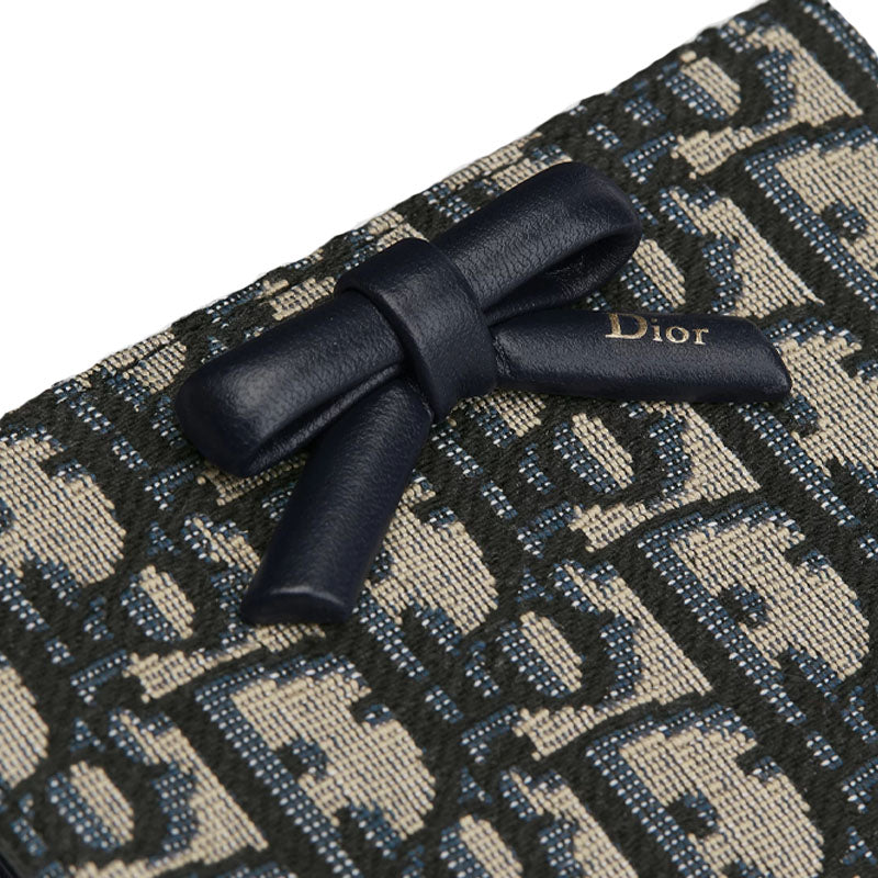 DIOR S2503 Oblique Cotton Wallet, Blue, Bow Detail