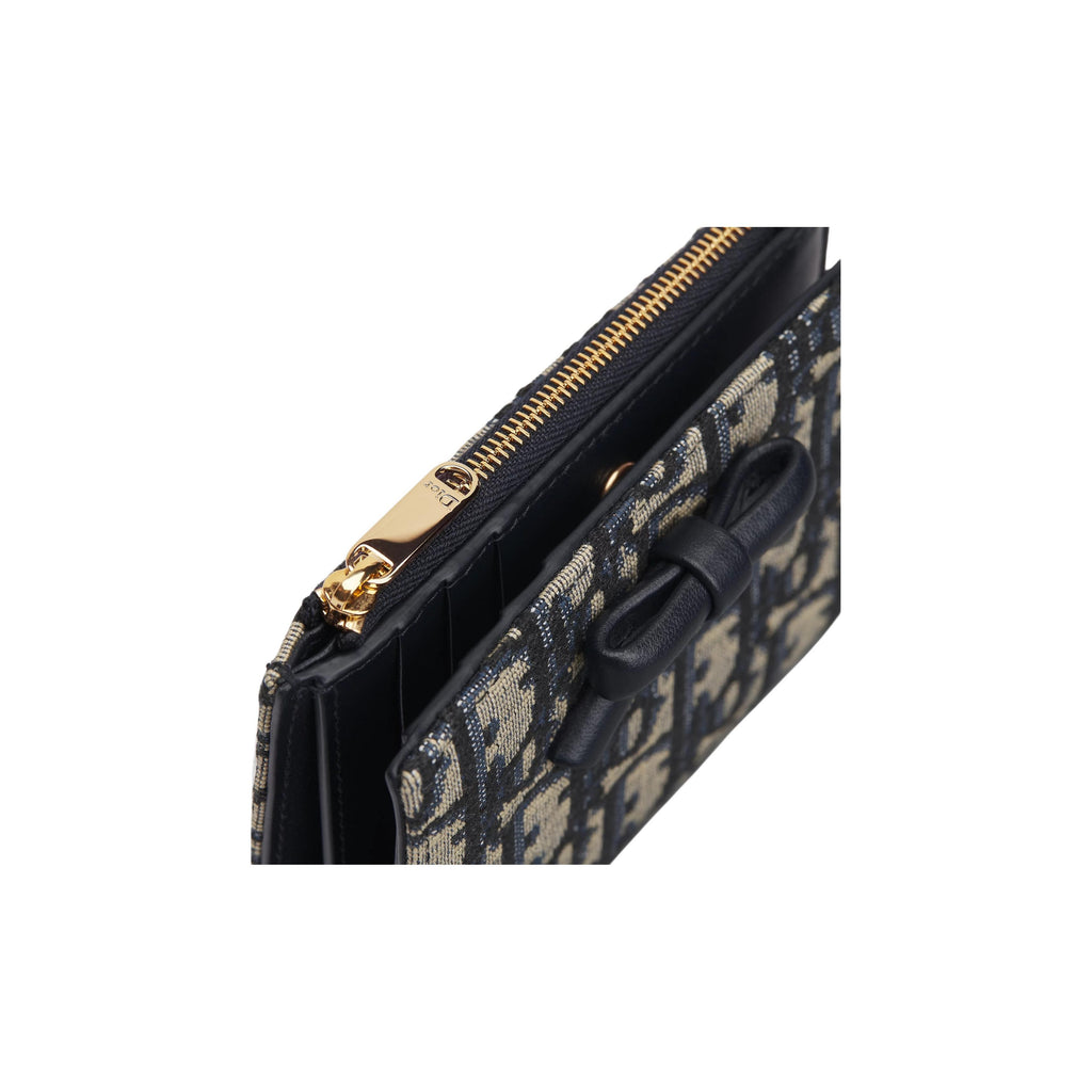 DIOR S2503 Oblique Cotton Wallet, Blue, Bow Detail