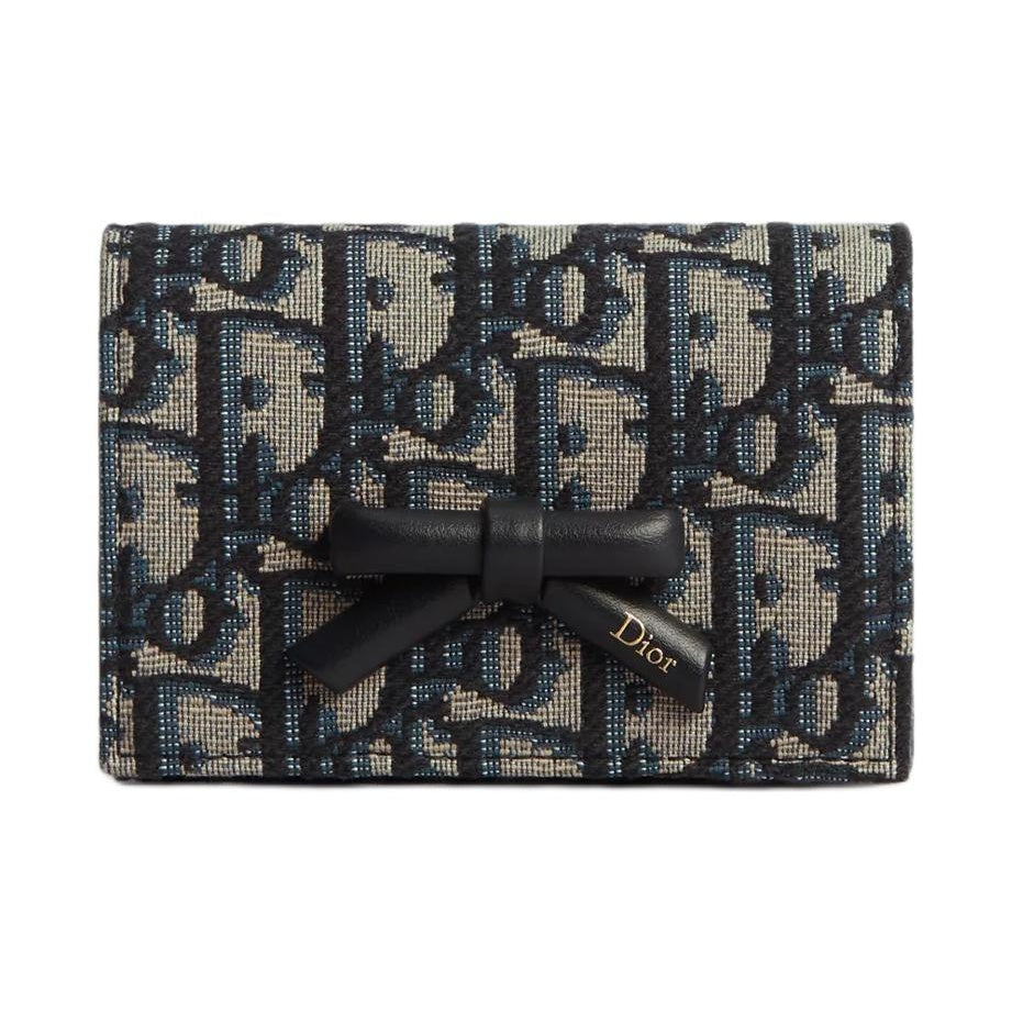 DIOR S2508 Oblique Bow Glycine Cotton and Cowhide Wallet, Blue
