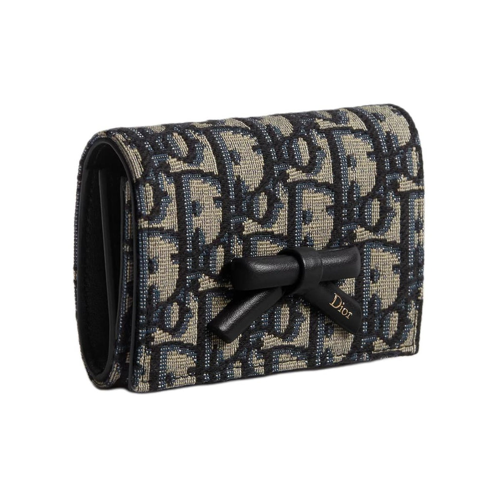 DIOR S2508 Oblique Bow Glycine Cotton and Cowhide Wallet, Blue