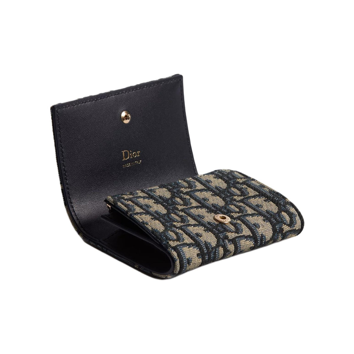 DIOR S2508 Oblique Bow Glycine Cotton and Cowhide Wallet, Blue