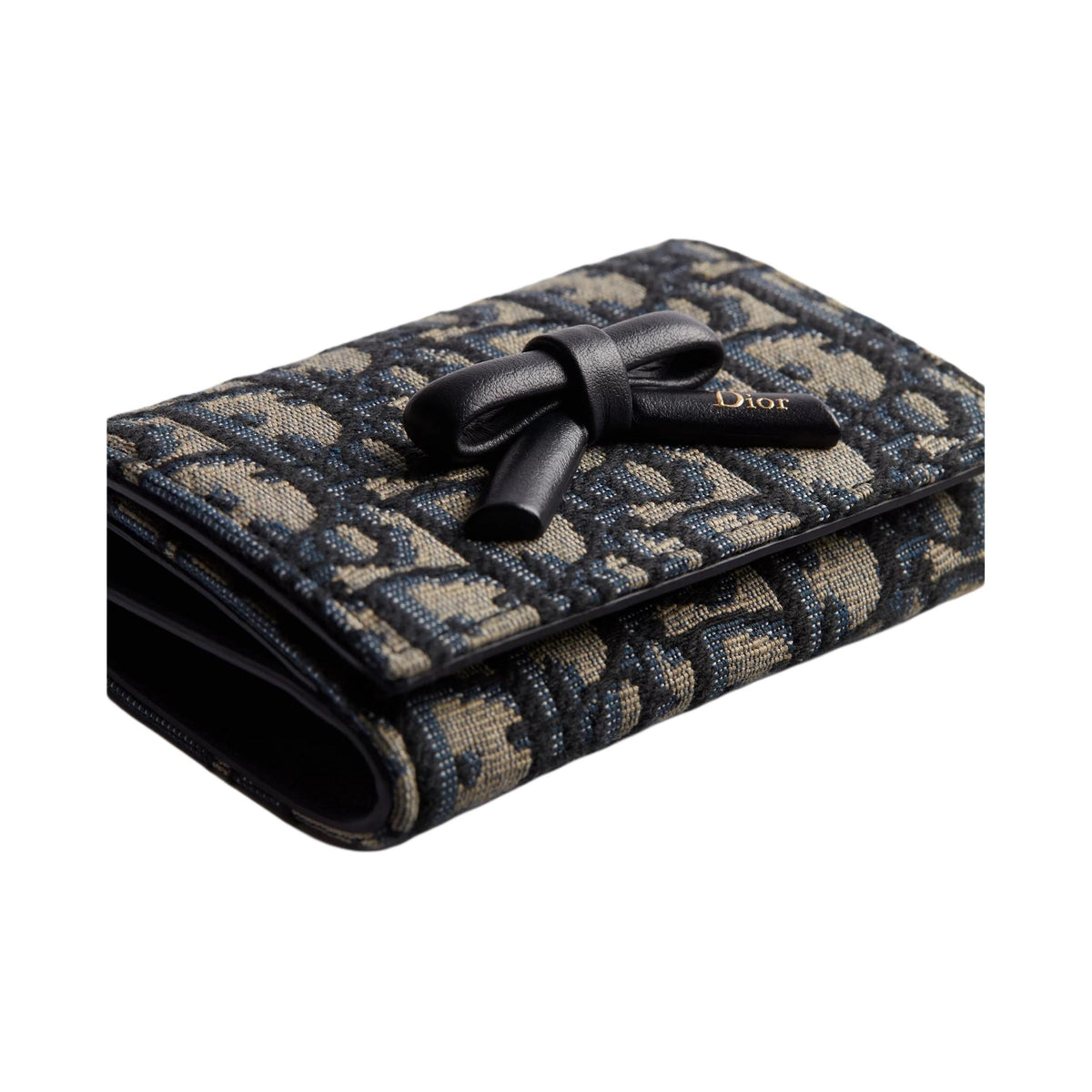 DIOR S2508 Oblique Bow Glycine Cotton and Cowhide Wallet, Blue