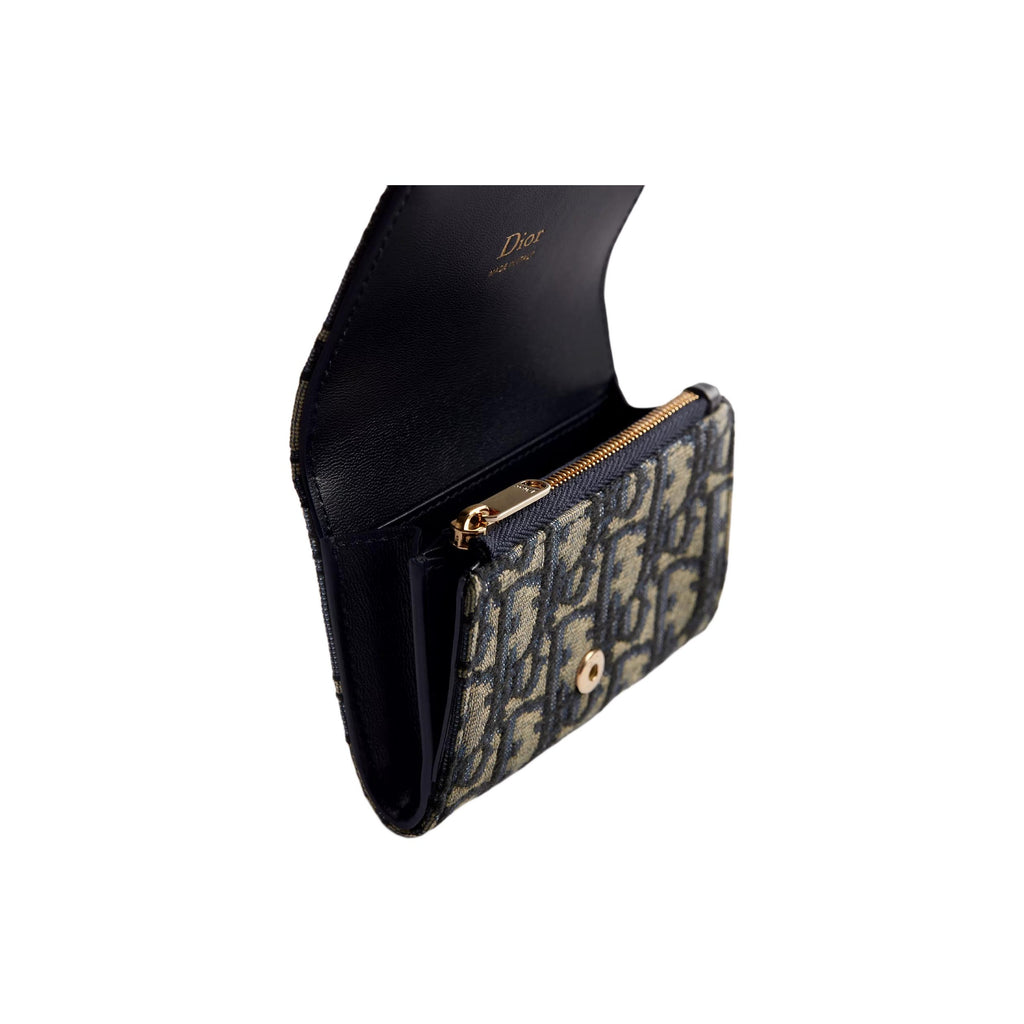 DIOR S2508 Oblique Bow Glycine Cotton and Cowhide Wallet, Blue