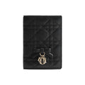 DIOR S2626 Lady Dior Lambskin Passport Holder, Black, Leather Bow
