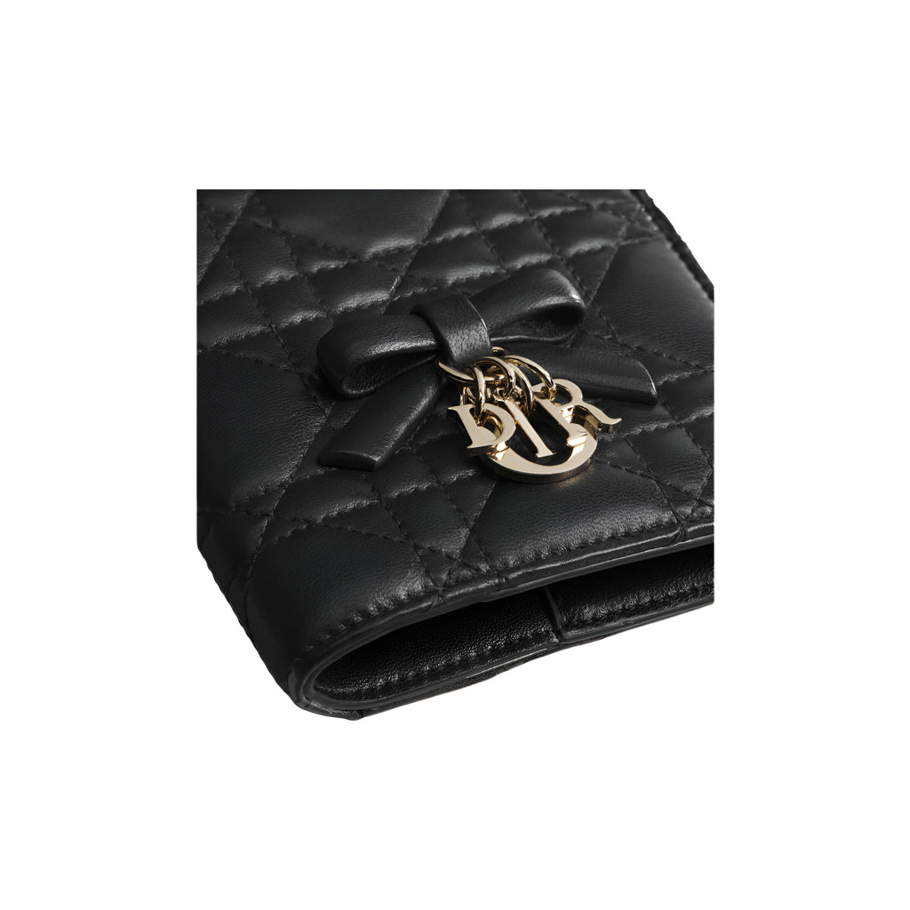 DIOR S2626 Lady Dior Lambskin Passport Holder, Black, Leather Bow