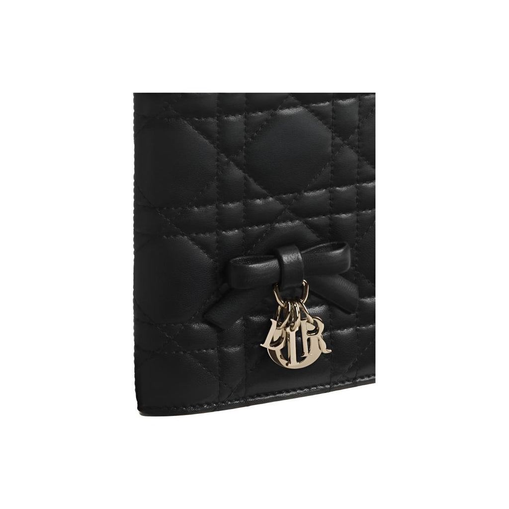 DIOR S2626 Lady Dior Lambskin Passport Holder, Black, Leather Bow
