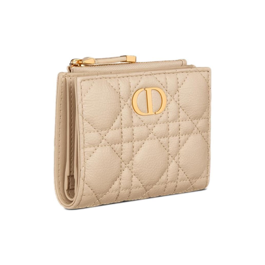 DIOR S5173 Caro Cannage Cowhide Wallet, Pink Beige