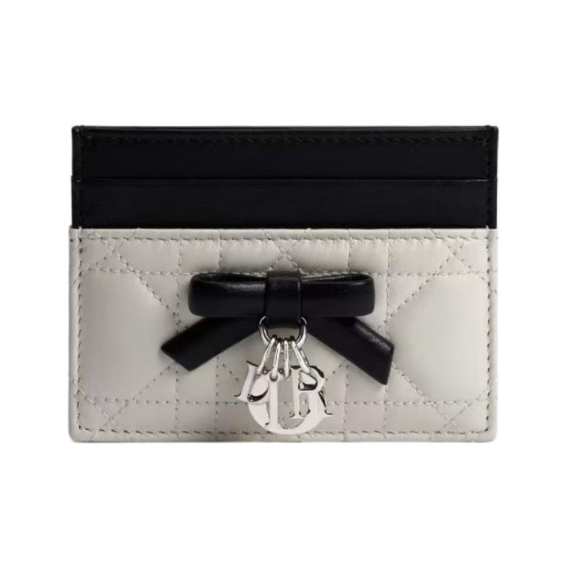 DIOR S2604 Lady Dior Freesia Sheepskin Card Holder, Cream and Black