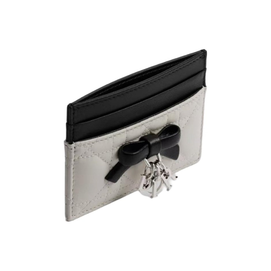 DIOR S2604 Lady Dior Freesia Sheepskin Card Holder, Cream and Black