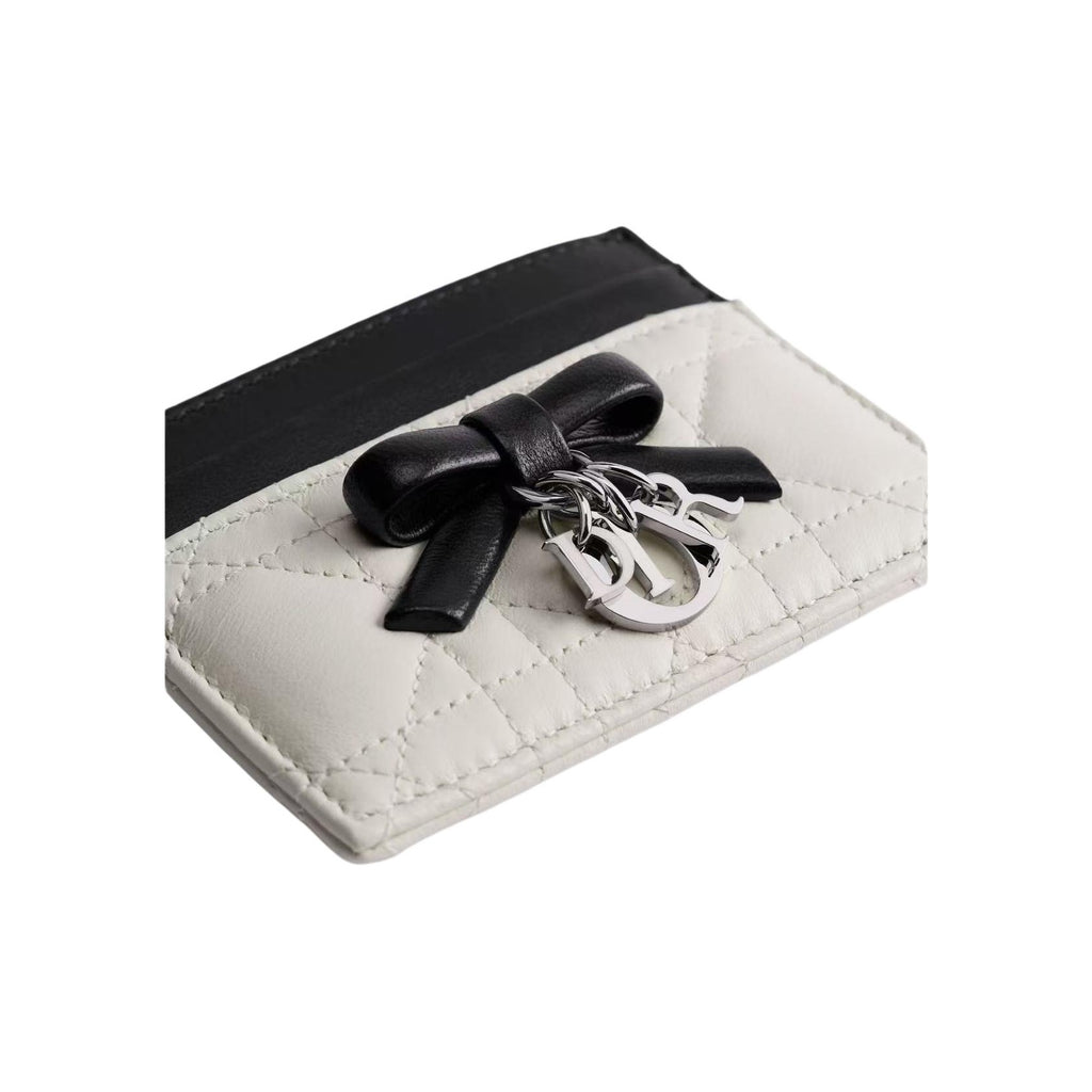 DIOR S2604 Lady Dior Freesia Sheepskin Card Holder, Cream and Black