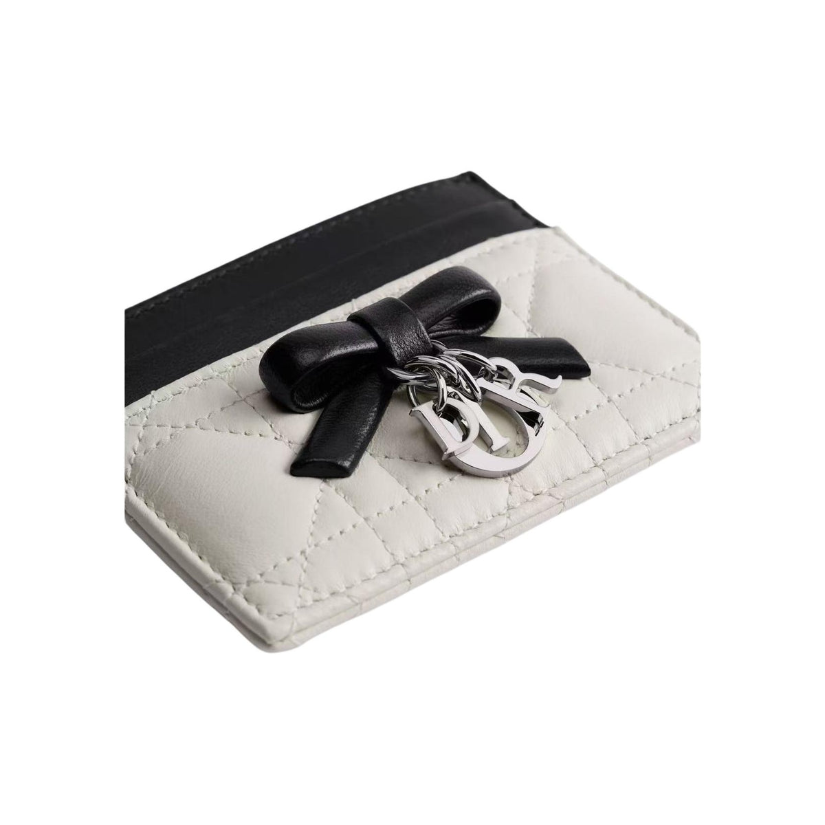 DIOR S2604 Lady Dior Freesia Sheepskin Card Holder, Cream and Black