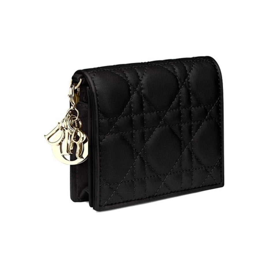 DIOR Lady Dior Mini Sheepskin Flap Wallet in Black - S0178