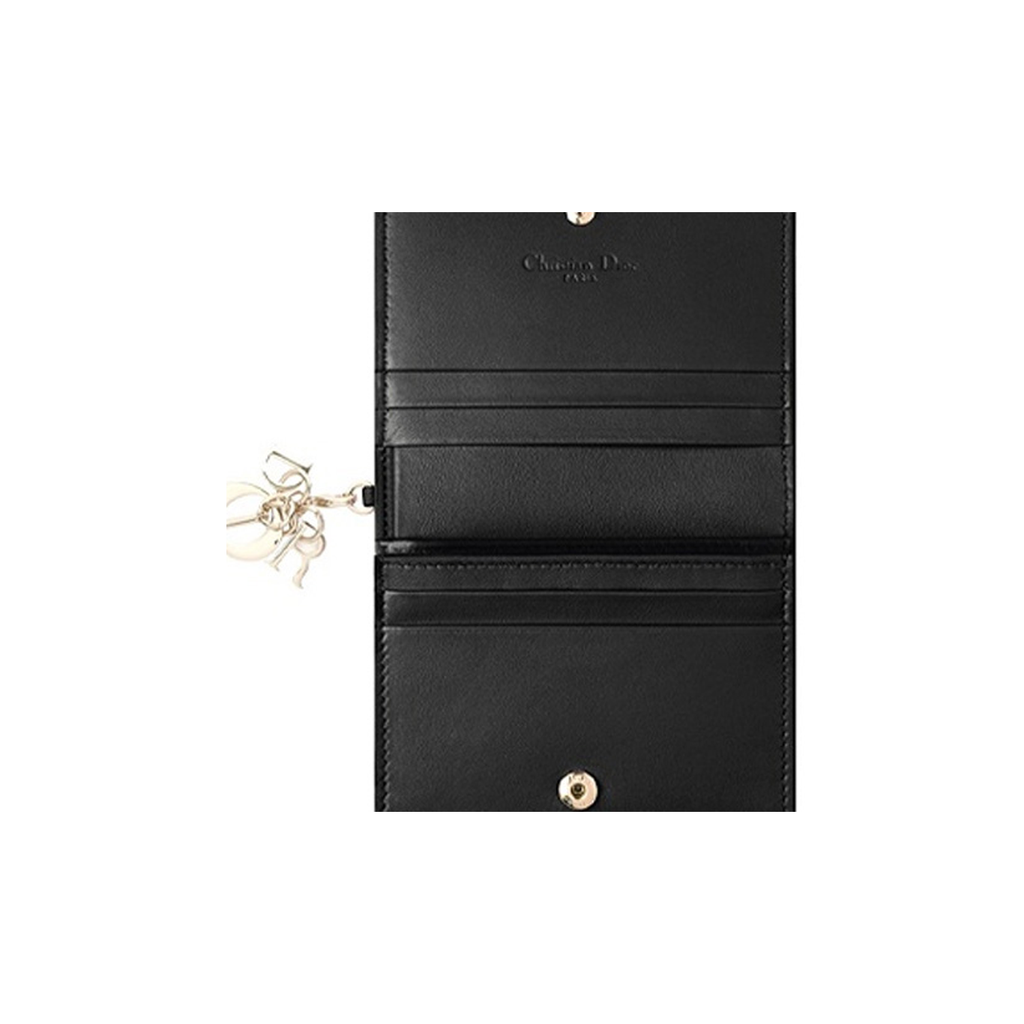 DIOR Lady Dior Mini Sheepskin Flap Wallet in Black - S0178