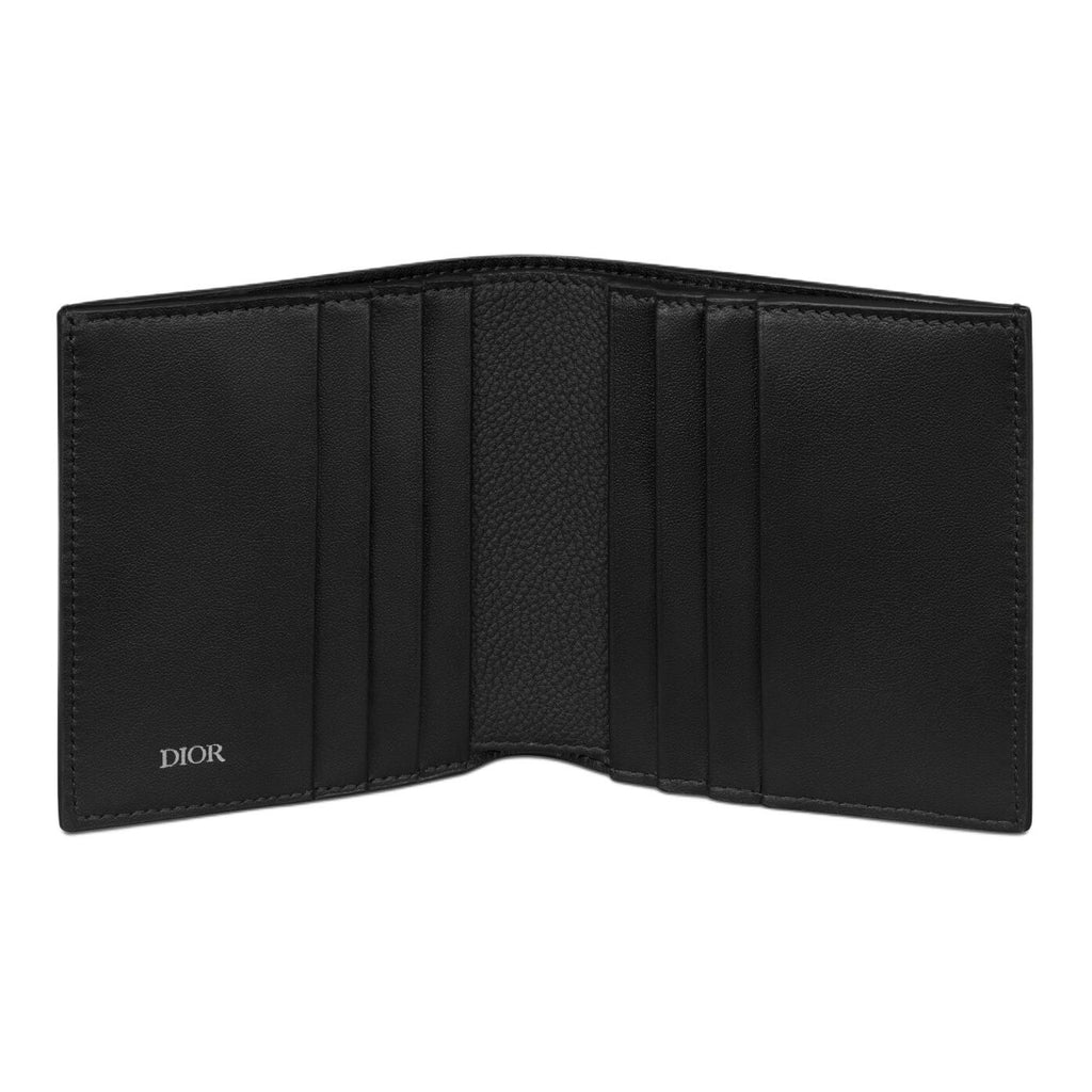 DIOR Gravity Logo Print Smooth Leather Bifold Wallet in Black - H072