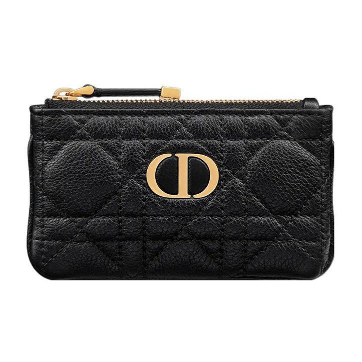 DIOR Caro Cannage Quilted Calfskin Zip Key Pouch in Black - S5158