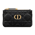 DIOR Caro Cannage Quilted Calfskin Zip Key Pouch in Black - S5158