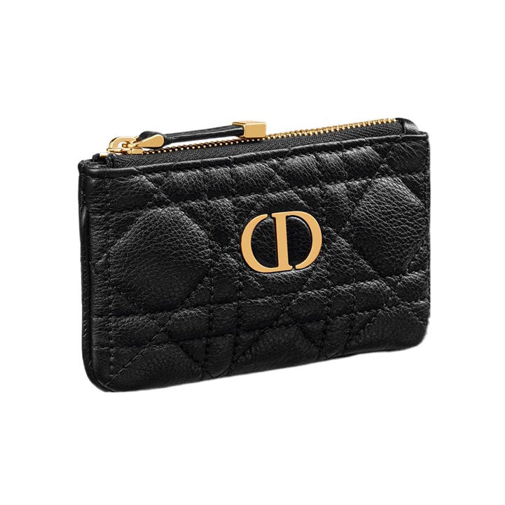 DIOR Caro Cannage Quilted Calfskin Zip Key Pouch in Black - S5158