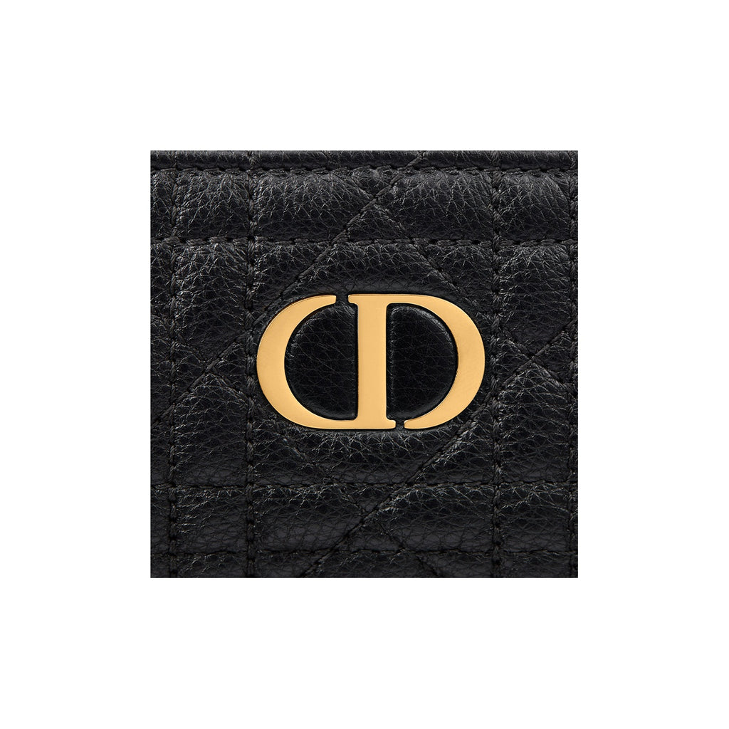 DIOR Caro Cannage Quilted Calfskin Zip Key Pouch in Black - S5158