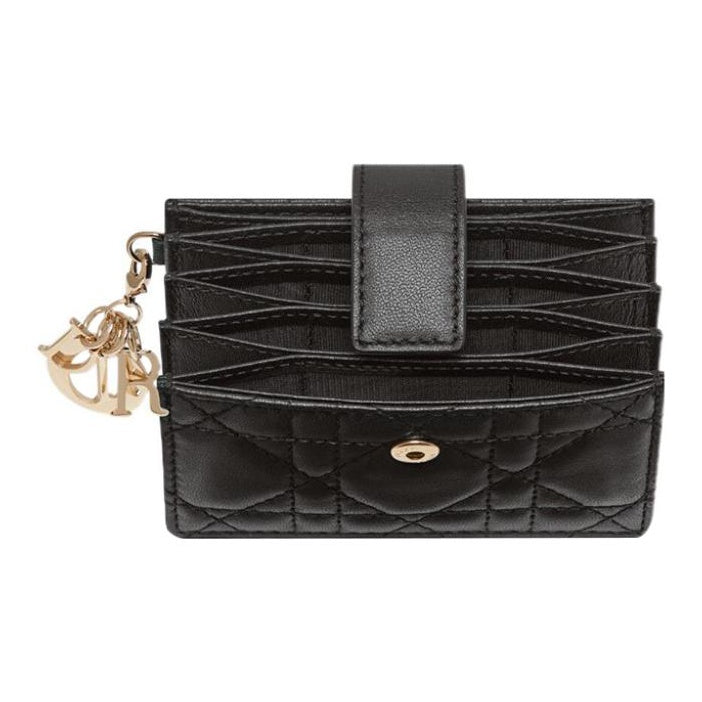 DIOR Lady Dior Cannage Sheepskin Card Holder in Black - S0074