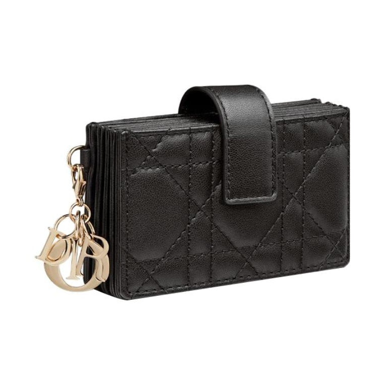 DIOR Lady Dior Cannage Sheepskin Card Holder in Black - S0074
