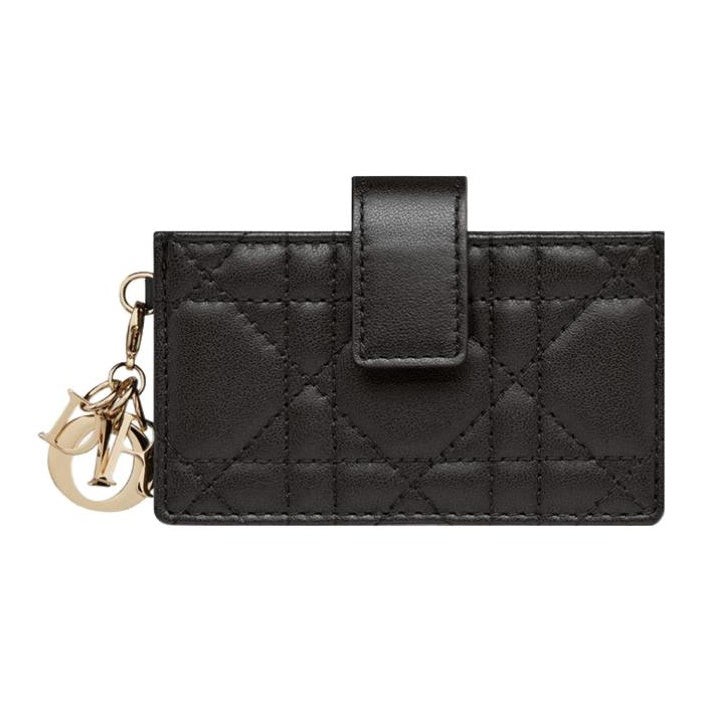 DIOR Lady Dior Cannage Sheepskin Card Holder in Black - S0074