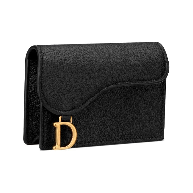 DIOR Saddle Sheepskin Flap Card Holder in Black - S5611