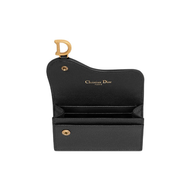 DIOR Saddle Sheepskin Flap Card Holder in Black - S5611