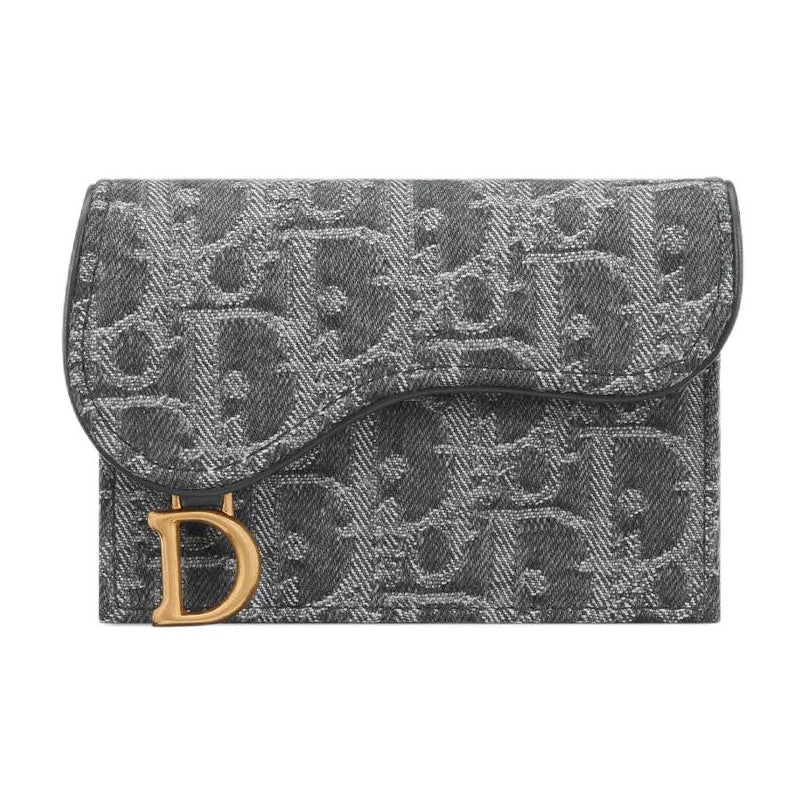 DIOR Saddle Bloom Cotton and Calfskin Card Holder in Gray - S5611