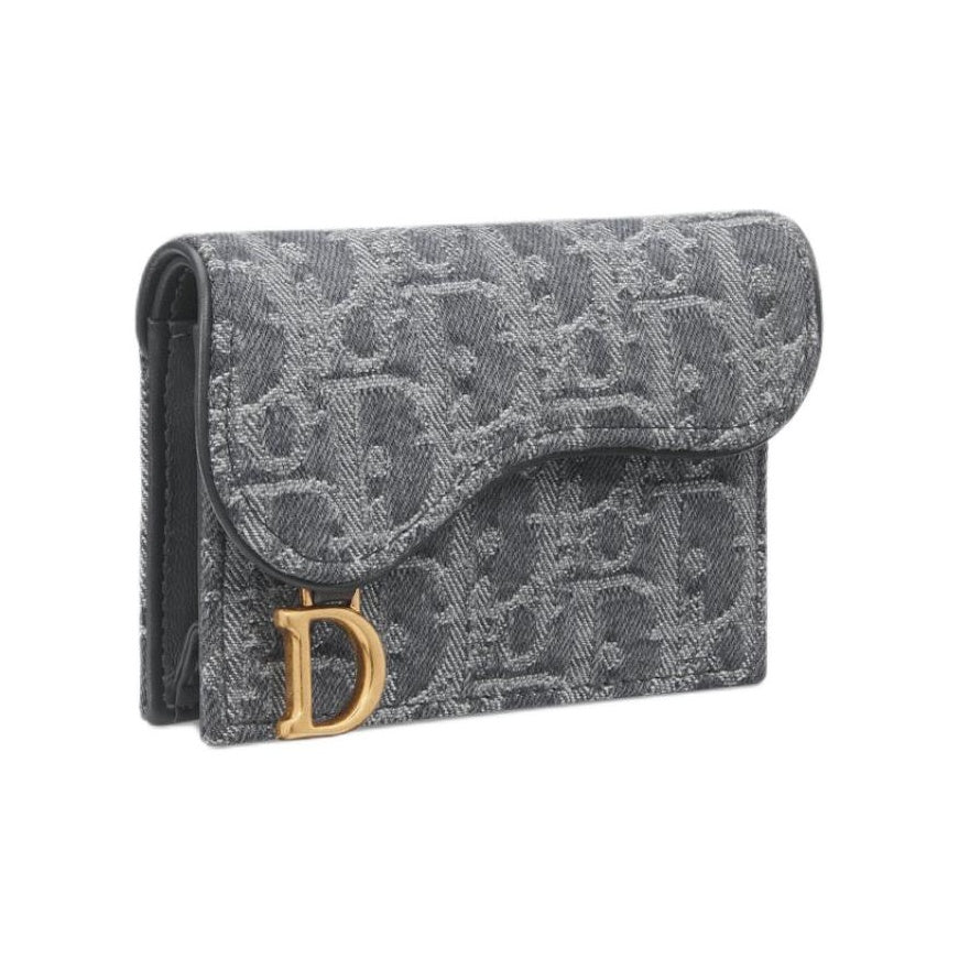 DIOR Saddle Bloom Cotton and Calfskin Card Holder in Gray - S5611